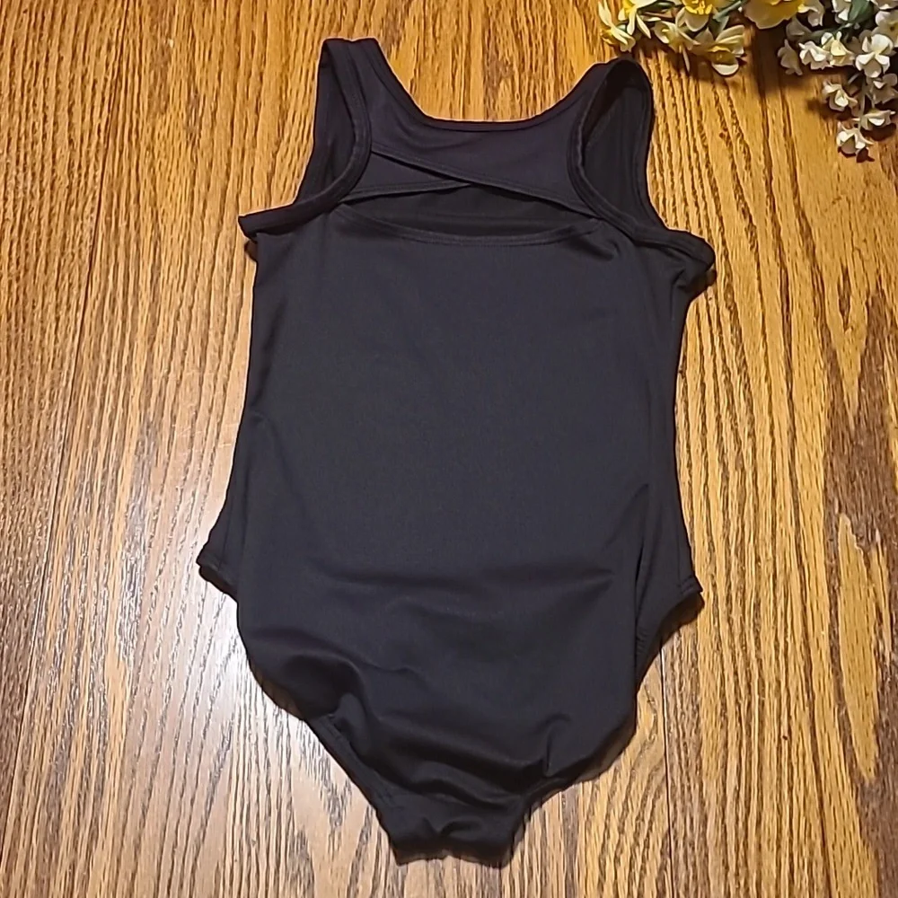 Justice Black Leotard with Gold Logo - Girl's XS
